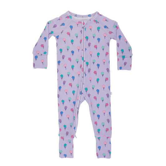 Lilac Daisies Small Ribbed Zip Romper