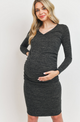 Black - Two-Tone Sweater Knit Fitted Maternity/Nursing Dress