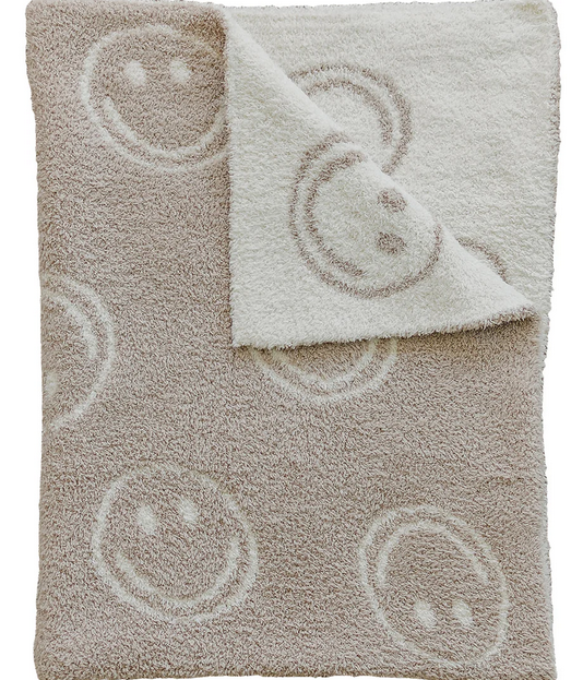 Smiley Taupe Plush Blanket