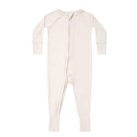 Cream Small Ribbed Zip Romper