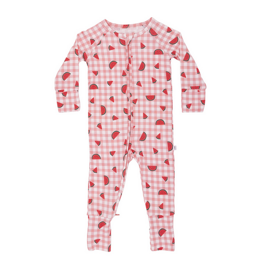 Watermelon Pink Gingham Zip Romper