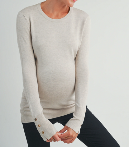 Camel Maternity Sweater w Sleeve Button