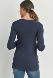 Navy  Ribbed Knit Maternity Long Sleeve Top