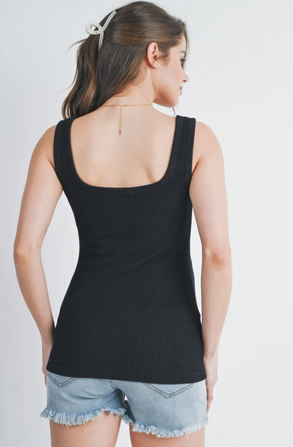 *Basic Ribbed Square Neck Maternity Tank  - Black