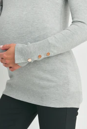 Grey Maternity Sweater w Sleeve Button