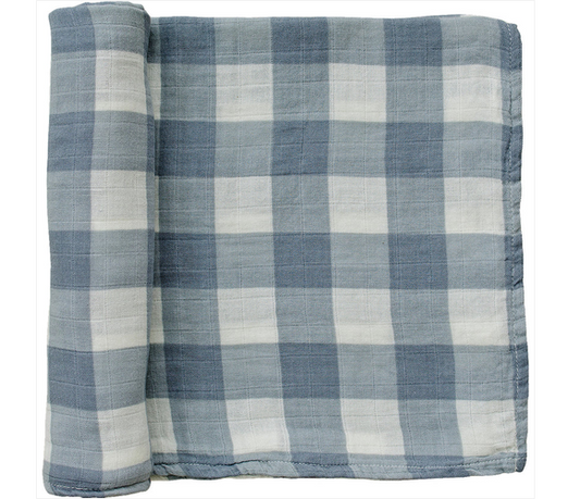Dusty Blue Gingham Muslin Swaddle Blanket