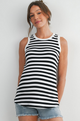 Striped Round Neck Maternity Tank - Black / White