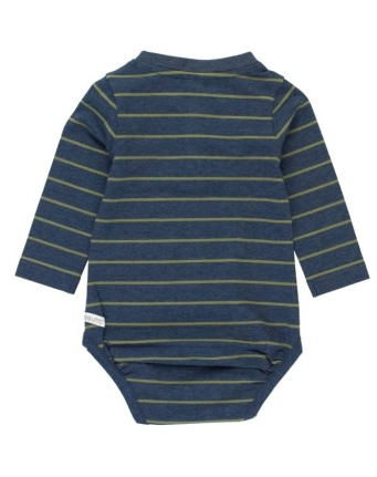 Knit Long Sleeve 2-Button Henley Bodysuit Navy Olive Stripe