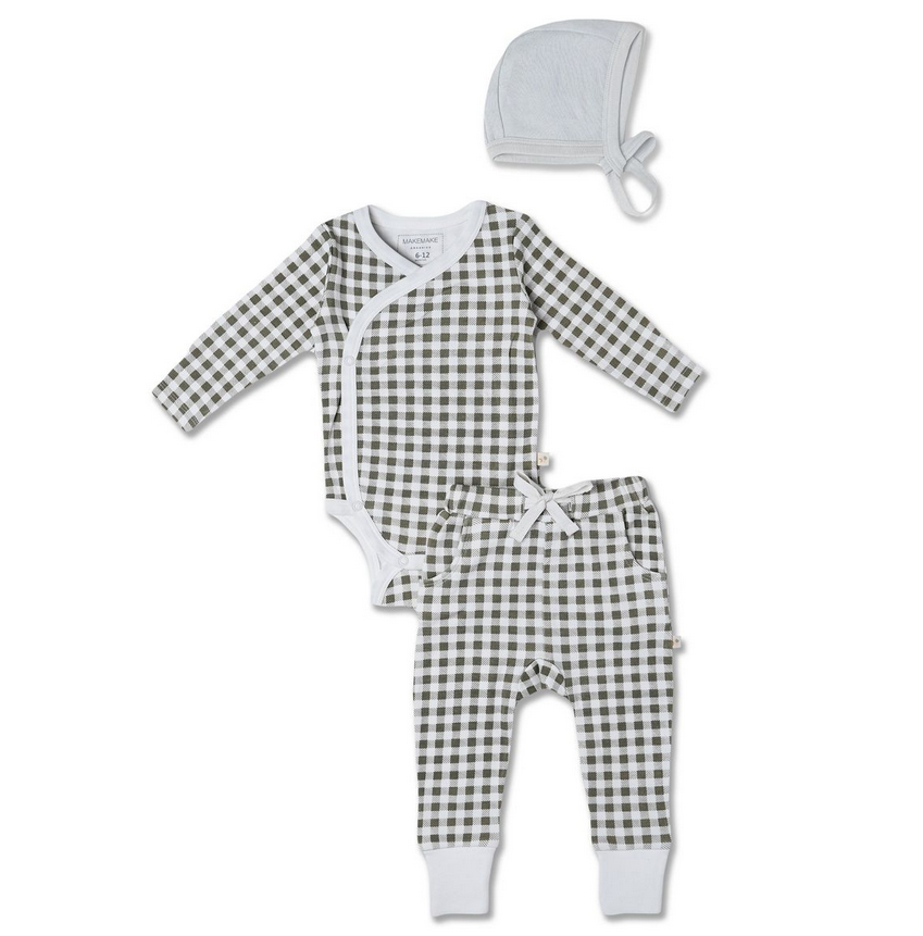 Organic Kimono Onesie & Pants Set - Checker