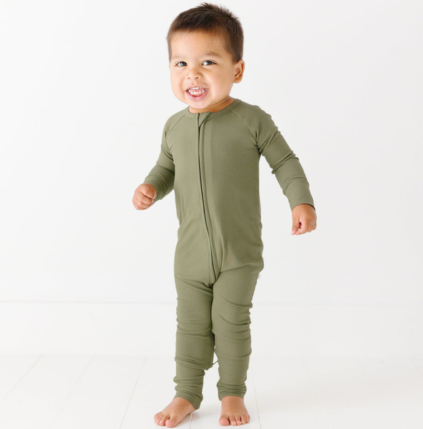 Olive Small Ribbed Zip Romper