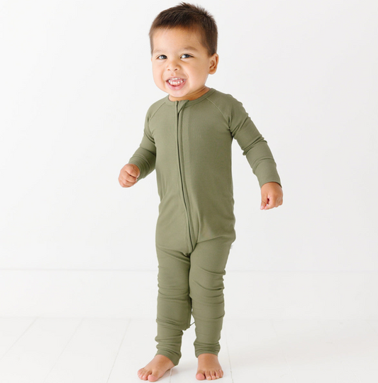 Olive Small Ribbed Zip Romper