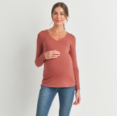 Modal V-Neck Basic Long Sleeve - Materntiy Top- Mauve