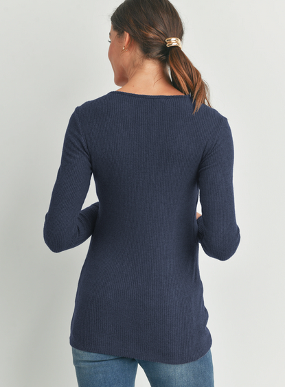 Navy Ribbed Long Sleeve Nursing Top