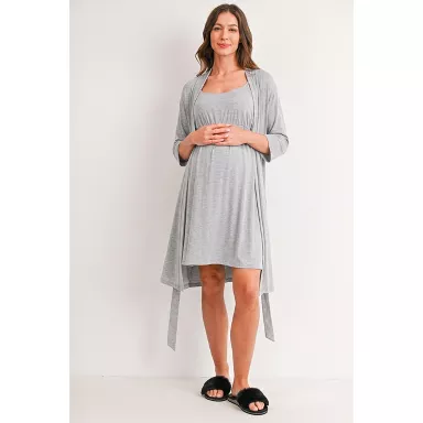 Maternity Nursing Dress & Robe Set-Heather Gray
