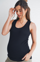 *Ribbed Scoop Neck Maternity Racerback Tank - Black