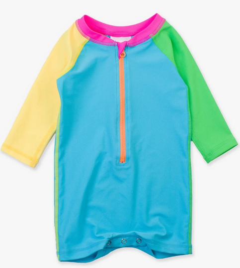 *Neon Color Block  One Piece Rash Guard