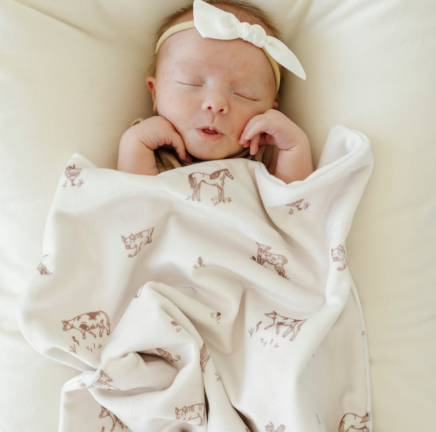 Farm Animals Minky Stretch Receiving Blanket