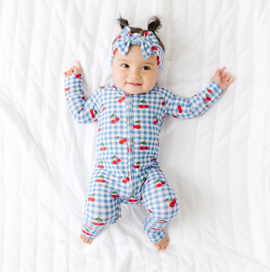Vintage Cherries Small Ribbed Zip Romper