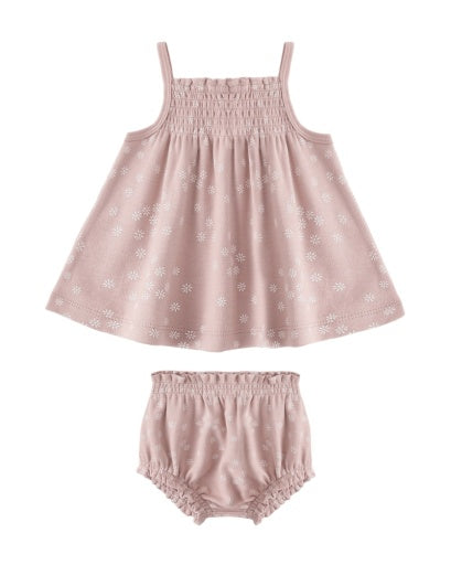 SMOCKED TANK + BLOOMER SET MAUVE DAISY