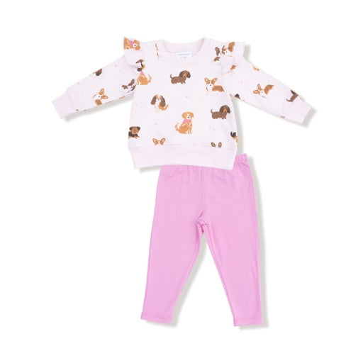 Best Friend Dogs - French Terry - Pink - Ruffle Sweatshirt + Bamboo Legging
