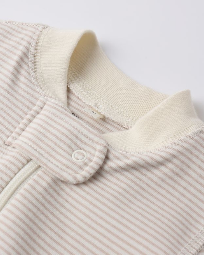 ZIP LONGSLEEVE SLEEPER FOOTIE OAT MICROSTRIPE