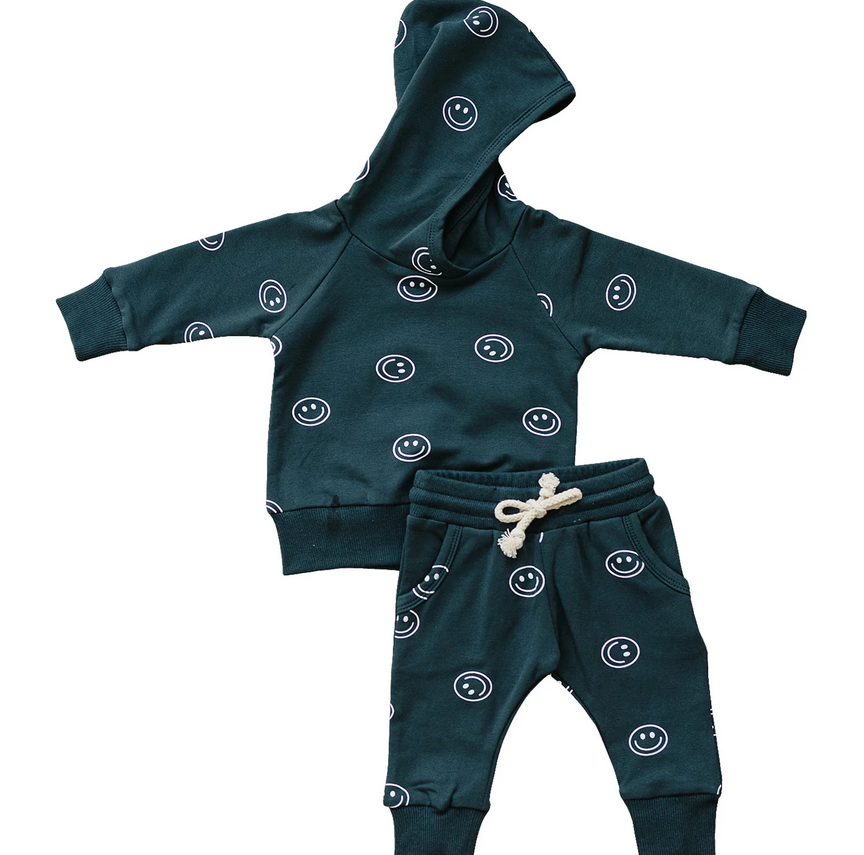 Dark Teal Smiley Hooded French Terry Set