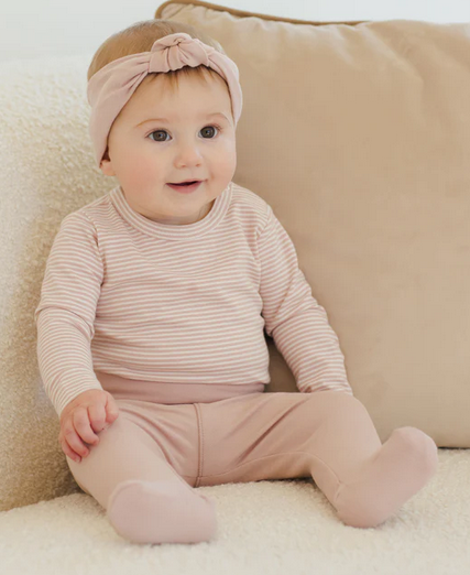 SIDE SNAP BODYSUIT + PANT SET || ROSE MICRO STRIPE