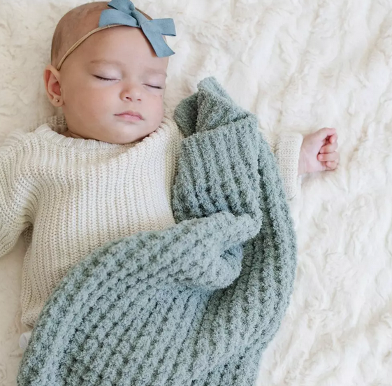 ELM GREEN - WAFFLE KNIT RECEIVING BLANKETS
