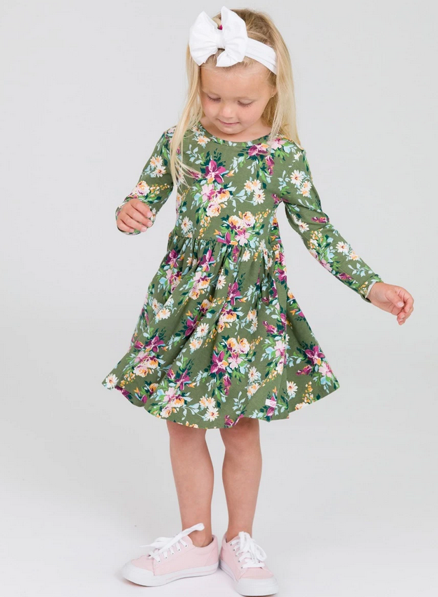 Knit Long Sleeve Twirl Dress ENCHANTED GARDEN