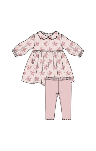 Belle Rosette Dot - L/S Petal Collar Dress + Legging