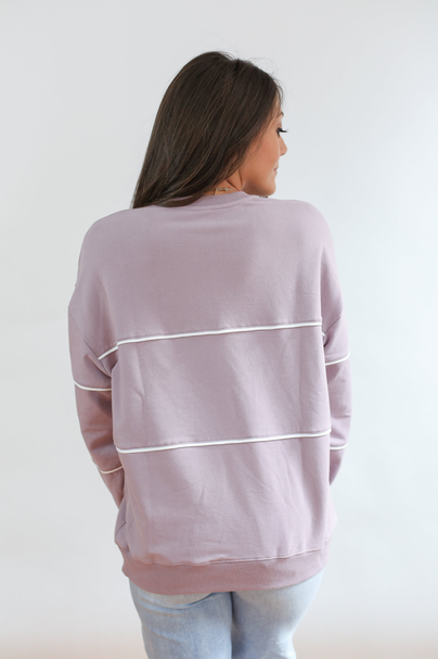 Relaxed Fit Invisible Zipper Breastfeeding Sweatshirt with Piping Lilac