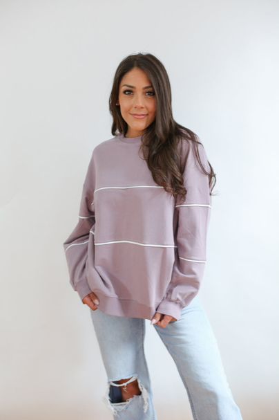 Relaxed Fit Invisible Zipper Breastfeeding Sweatshirt with Piping Lilac