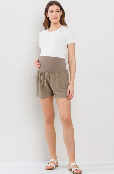 Drawstring Pocket Maternity Shorts - Taupe - Elegant Mommy