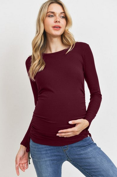 Kyah Long Sleeve Ribbed Maternity Burgundy - Elegant Mommy