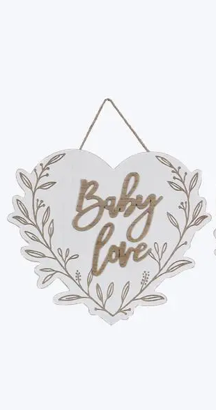 Wood Heart Baby Wall Sign- Baby Love - Elegant Mommy