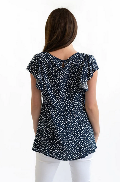 Nursing Blouse - Navy Blue Print - Elegant Mommy