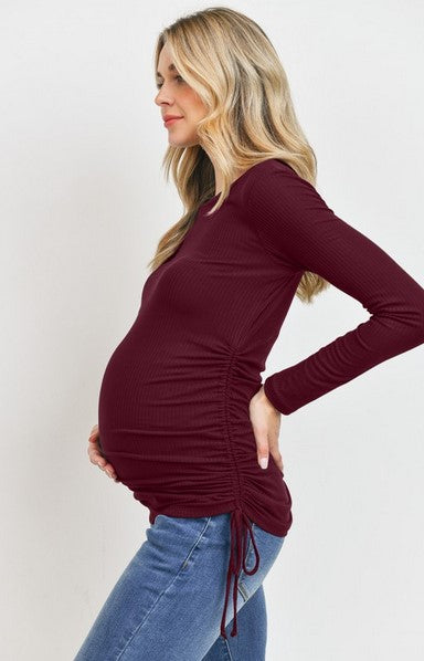 Kyah Long Sleeve Ribbed Maternity Burgundy - Elegant Mommy