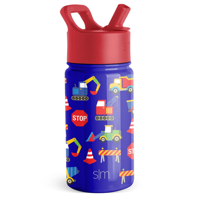 Summit Kids Water Bottle with Straw Lid - 14oz Under Construction - Elegant Mommy