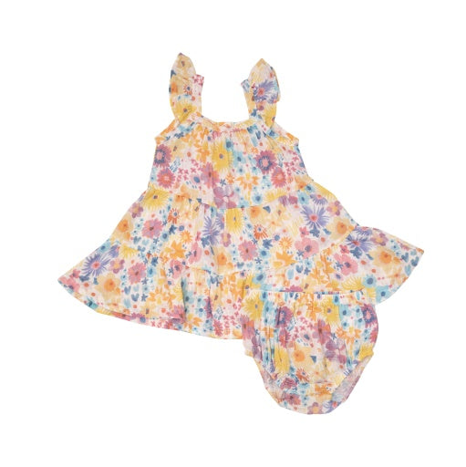 Twirly Sundress & Diaper Cover Painty Bright Floral - Elegant Mommy