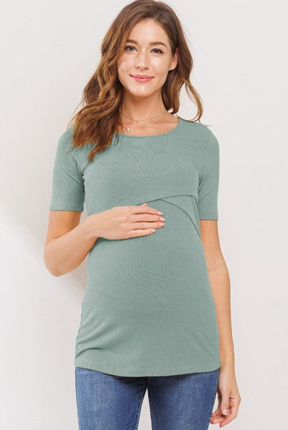 Ribbed Double Layered Bust Nursing Top - Mint - Elegant Mommy