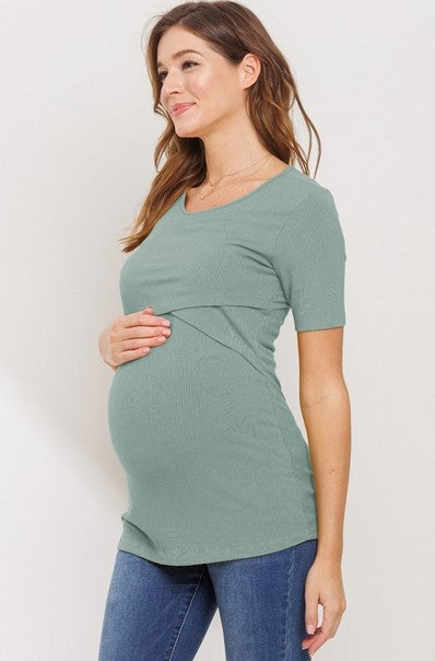 Ribbed Double Layered Bust Nursing Top - Mint - Elegant Mommy