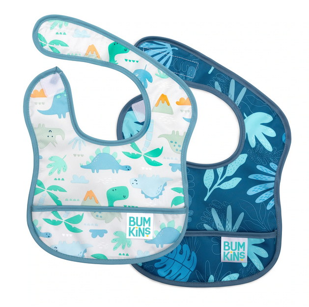 Starter Bib 2 Pack- Dinosaurs & Blue Tropics - Elegant Mommy