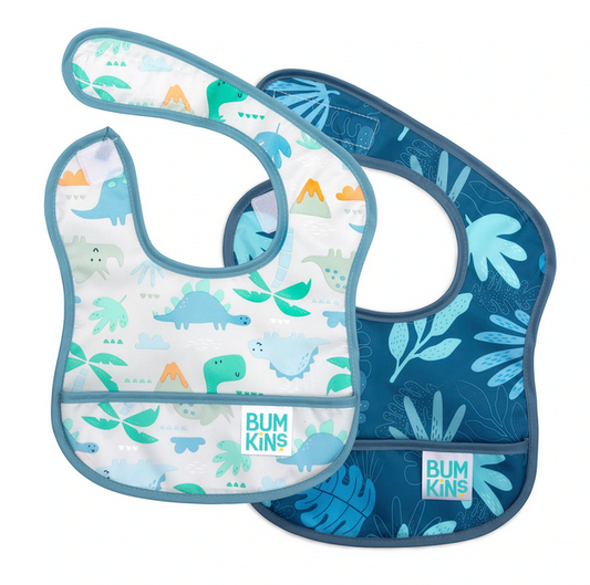 Starter Bib 2 Pack- Dinosaurs & Blue Tropics - Elegant Mommy