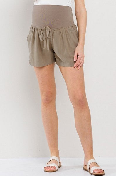 Drawstring Pocket Maternity Shorts - Taupe - Elegant Mommy
