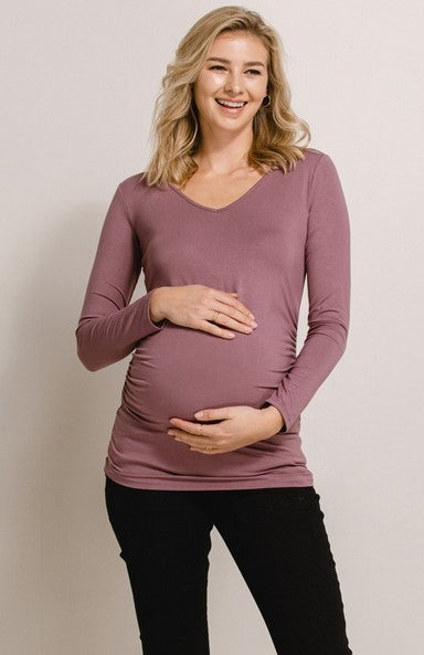 Modal V-Neck Basic Long Sleeve - Materntiy- Mauve - Elegant Mommy