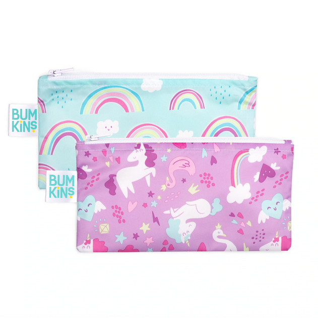 Reusable Snack Bag, Small 2-Pack- Rainbows & Unicorns - Elegant Mommy
