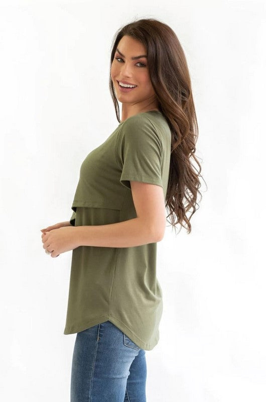 T-Shirt With Asymmetrical Flap - Olive - Elegant Mommy