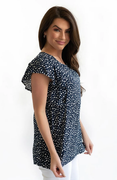 Nursing Blouse - Navy Blue Print - Elegant Mommy