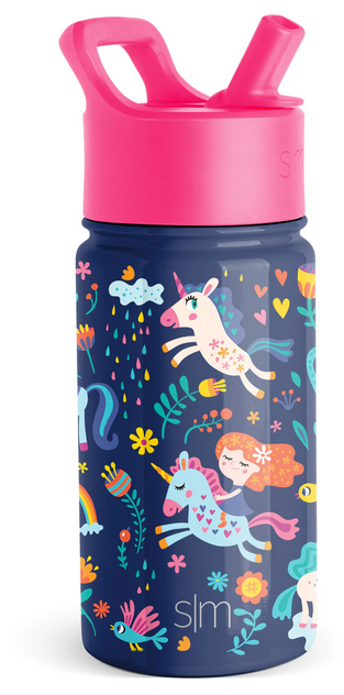 Summit Kids Water Bottle with Straw Lid - 14oz Unicorn Rainbows - Elegant Mommy