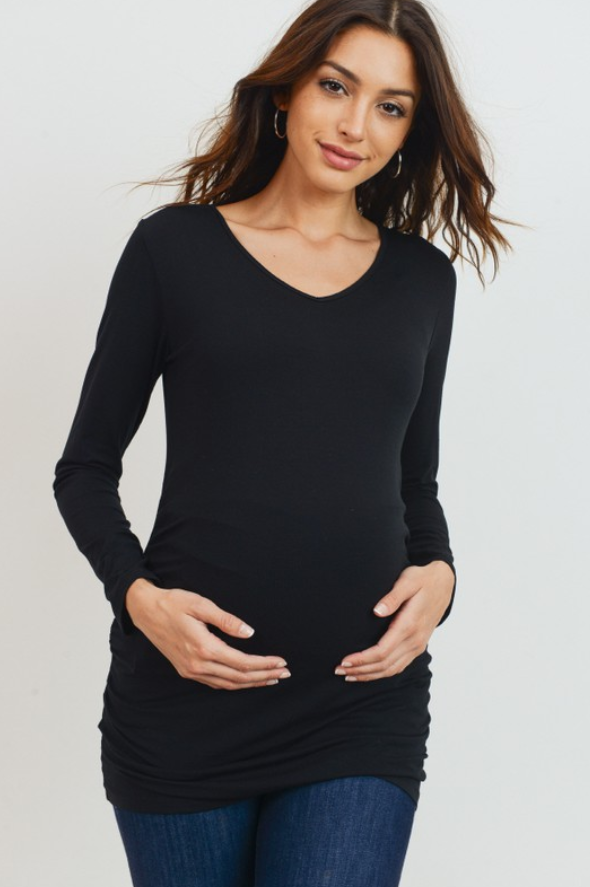 Modal V-Neck Basic Long Sleeve - Materntiy- Black - Elegant Mommy